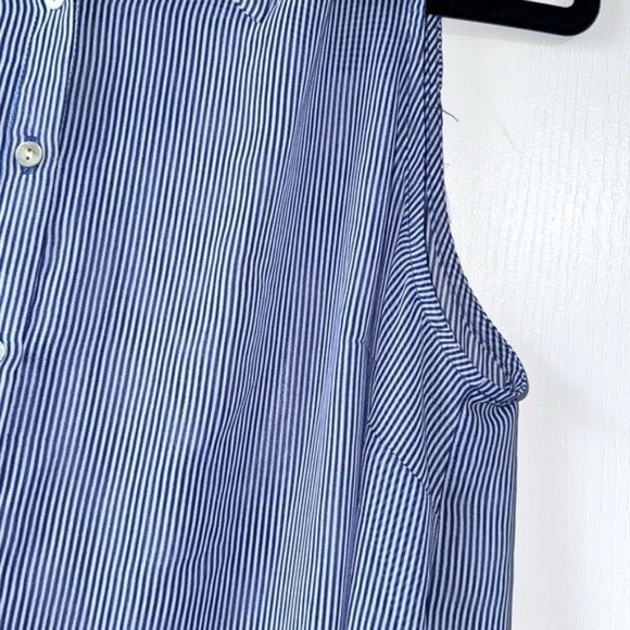 A New Day Blue & White Striped Sleeveless Button-Down Collared Blouse XL 100% Po - Picture 4 of 8
